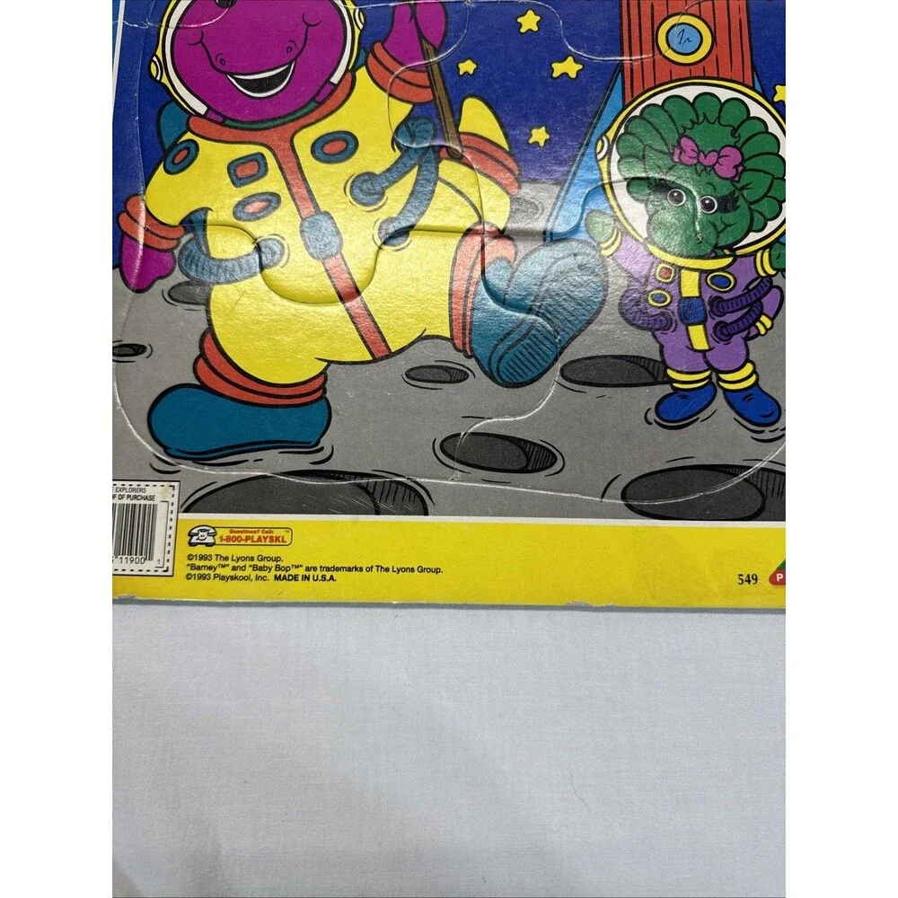 Vintage Barney and Bepop 1993 Playskool Puzzle Frametray Lot Of 2